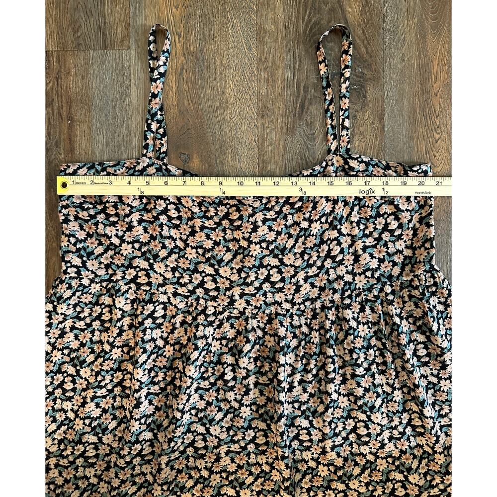 Natural Life Black Peach Floral Maxi Dress L/XL Square Neck Boho Cottagecore - Picture 9 of 16
